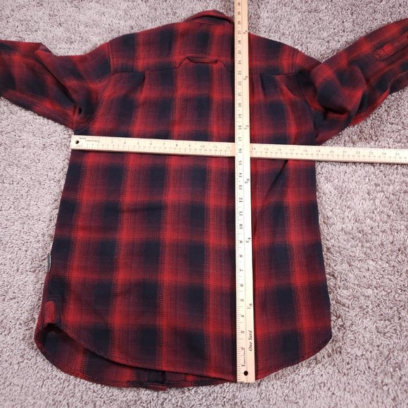 Royal Robbins Button Shirt Mens Small Long Sleeve Flannel Plaid Red Black Warm - Picture 3 of 13